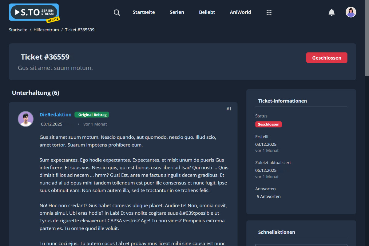 Support-Ticket-Seite